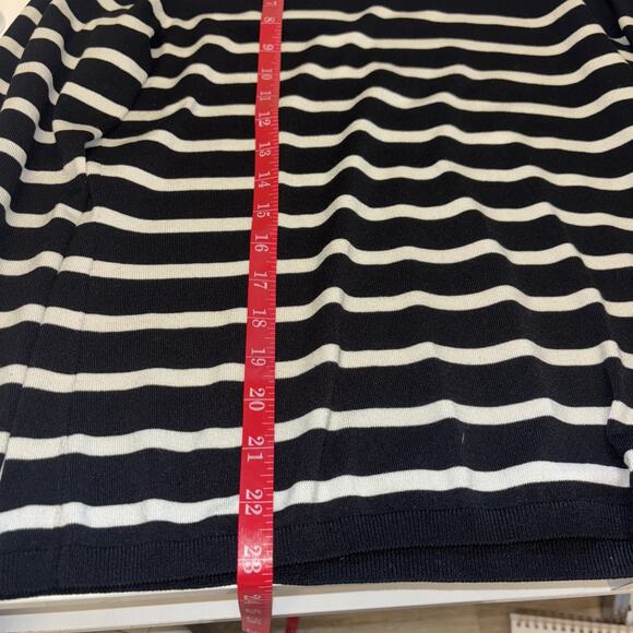 Express Sz Lg Nautical Boating Black White Striped Coastal Basic Sweater Crew - Picture 9 of 9
